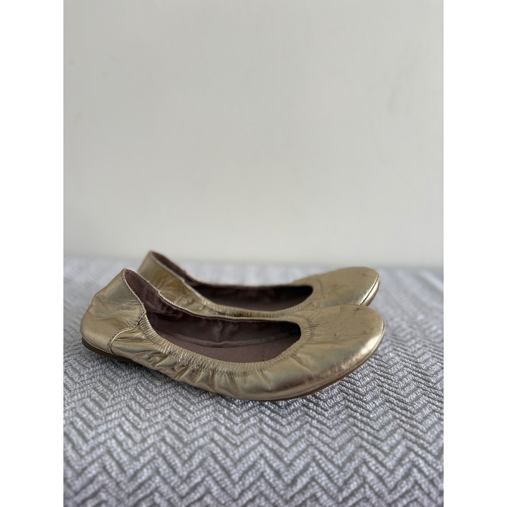 Vince Camuto Women Gold Metallic Leather Ballet Flats Scrunch Elastic Size 6.5